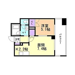 ラフィネタワー札幌南3条 19階1DKの間取り
