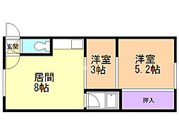 ル・ウェスト円山 2DKの間取図画像