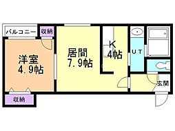 アベニールＥ・5 2階1LDKの間取り