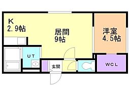 札幌市電2系統 西線11条駅 徒歩3分の賃貸マンション 4階1LDKの間取り