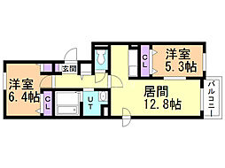 ミカーレ・デュオ 2LDKの間取図画像