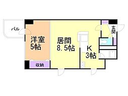 コトン大通中央 1LDKの間取図画像