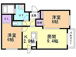 フォンテーヌ宮の森 2LDKの間取図画像