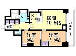 PRIMEURBAN札幌リバーフロント 2LDKの間取図画像