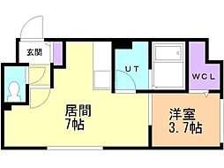 ハーネス南6条 1DKの間取図画像