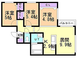アジュールコートS7 3LDKの間取図画像