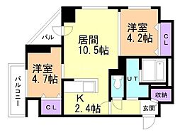 グランカーサ南6条 2LDKの間取図画像