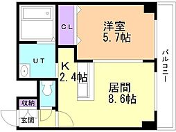 レゾ札幌 1LDKの間取図画像