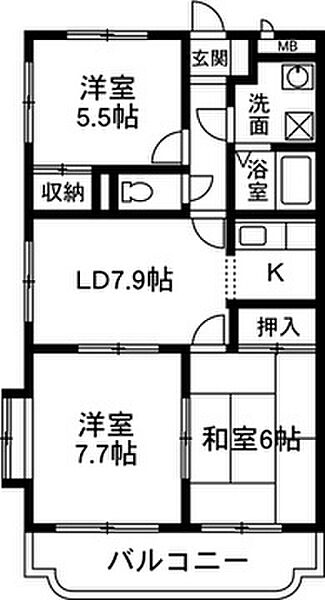 マ・メゾン 201｜群馬県伊勢崎市宮子町(賃貸マンション3LDK・2階・65.00㎡)の写真 その2