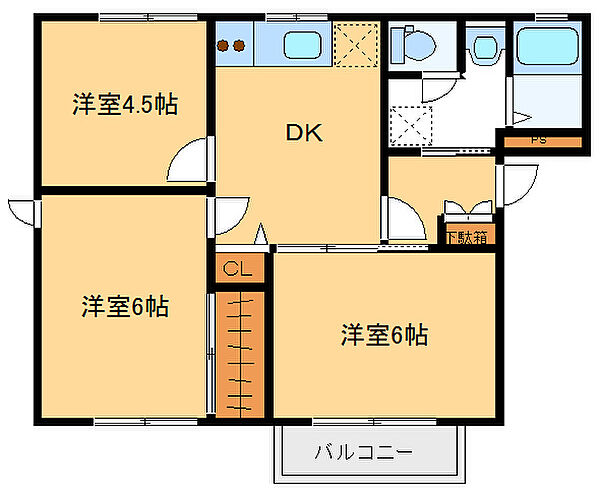 クレールハイツＡ 102｜群馬県伊勢崎市田中島町(賃貸アパート3DK・1階・48.84㎡)の写真 その2