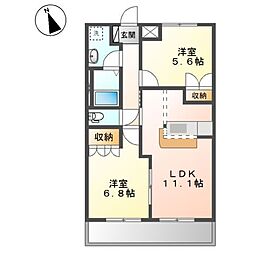 スプリーム　ユー 2階2LDKの間取り
