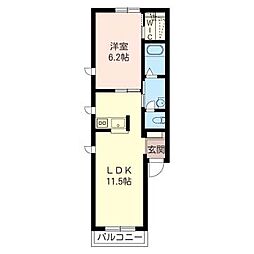 ボヌール 2階1LDKの間取り