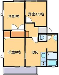フレグランスあきやま 2階3DKの間取り