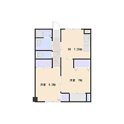 ラ・オーヴェルI 2階2LDKの間取り