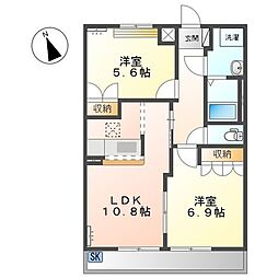 サンプレイス 1階2LDKの間取り
