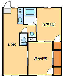 マロンハイツB 2階2LDKの間取り