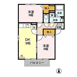ポルトス元町B 2DKの間取図画像
