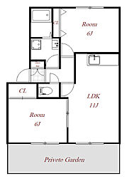 フォンティーヌA 2LDKの間取図画像