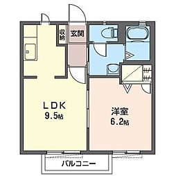 セゾン・フルーレB 1LDKの間取図画像