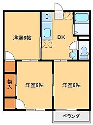 野村ハイツD 3DKの間取図画像