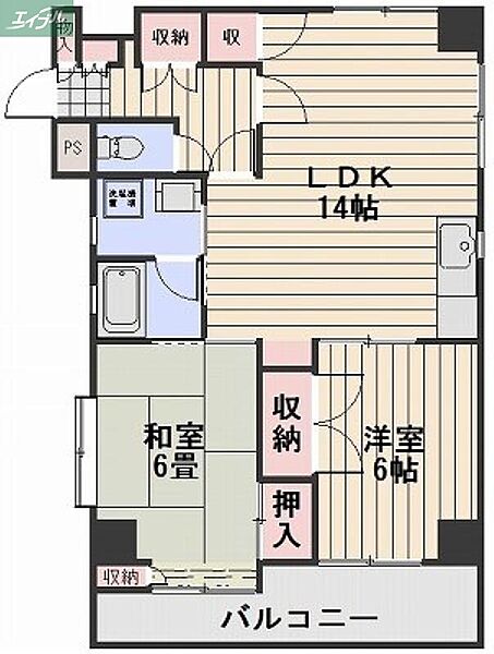 岡山県岡山市北区岡町(賃貸マンション2LDK・4階・60.41㎡)の写真 その2