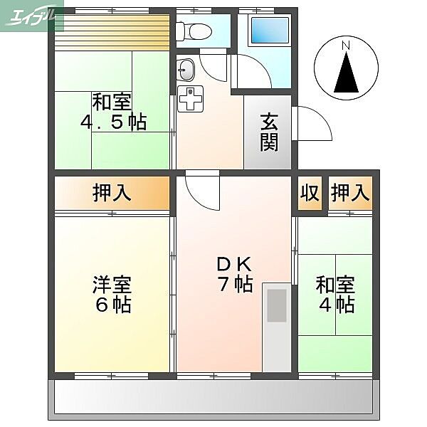 岡山県岡山市南区当新田(賃貸マンション3DK・4階・48.20㎡)の写真 その2