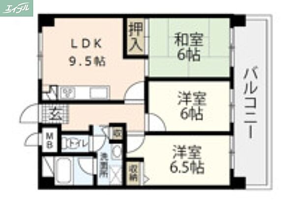 岡山県岡山市北区野田5丁目(賃貸マンション3LDK・3階・62.25㎡)の写真 その2