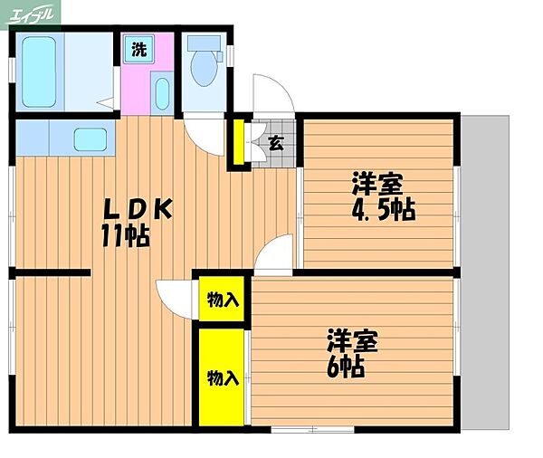 岡山県岡山市南区西市(賃貸アパート2LDK・1階・45.21㎡)の写真 その2