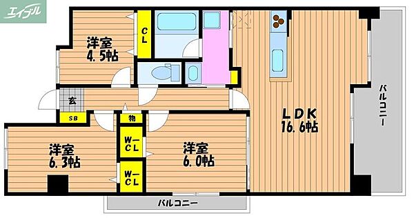 岡山県岡山市北区今1丁目(賃貸マンション3LDK・10階・72.75㎡)の写真 その2