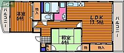 JR宇野線 大元駅 徒歩15分の賃貸マンション 2階2LDKの間取り