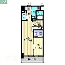 JR宇野線 大元駅 徒歩8分の賃貸マンション 4階1LDKの間取り