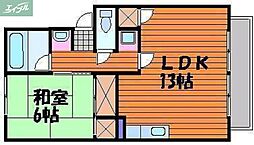 JR宇野線 大元駅 徒歩20分の賃貸アパート 2階1LDKの間取り