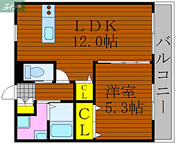 JR宇野線 大元駅 徒歩9分の賃貸マンション 4階1LDKの間取り