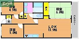JR宇野線 大元駅 徒歩13分の賃貸マンション 5階3LDKの間取り