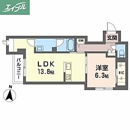 JR山陽本線 北長瀬駅 徒歩11分の賃貸マンション 2階1LDKの間取り
