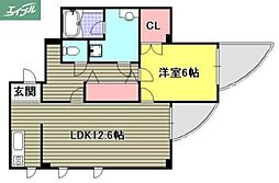 上杉第7ビル西古松 1LDKの間取図画像