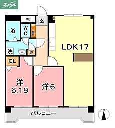清幸マンション野田 2LDKの間取図画像