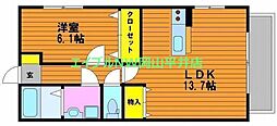 ウッディバードB 1LDKの間取図画像