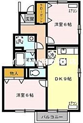 エスポワールえなみA 2DKの間取図画像