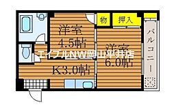 コーポ瀬戸内 2DKの間取図画像