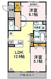 イルヴィラージュA 2LDKの間取図画像