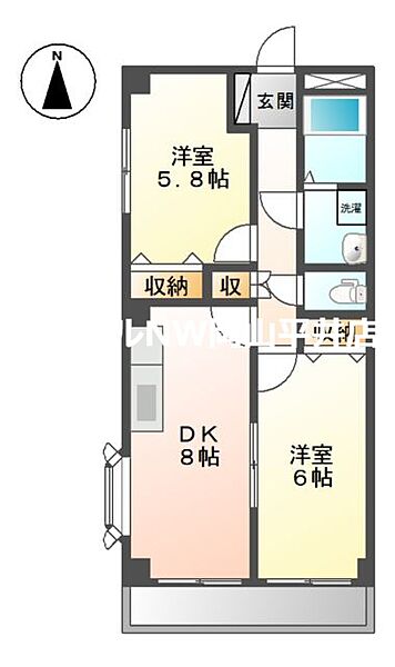 岡山県岡山市南区豊成2丁目(賃貸マンション2DK・4階・48.00㎡)の写真 その2