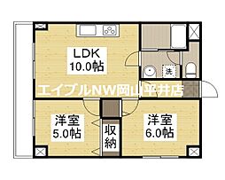 岡山電気軌道清輝橋線 清輝橋駅 徒歩28分の賃貸マンション 3階2LDKの間取り