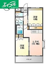 リビュールエスポアA 2LDKの間取図画像