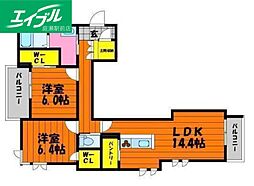 アルネスト 2LDKの間取図画像