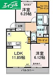 グロリアスK 2LDKの間取図画像