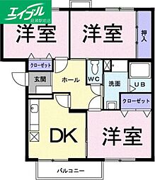 グレートササイD 3DKの間取図画像