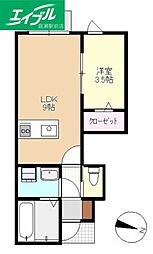 アリア中庄 1LDKの間取図画像