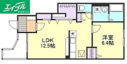 羽島サンシャインA 1LDKの間取図画像