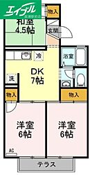 セジュール三島A 3DKの間取図画像